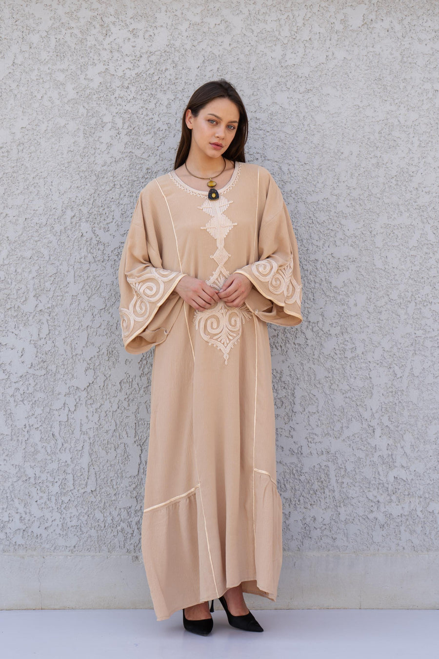 Hand embroidered Mint/Blue Kaftan maxi dress, Kaftan maxi, Cotton caftan women, caftan, Chic embroidered caftan, Egyptian cotton 10-23