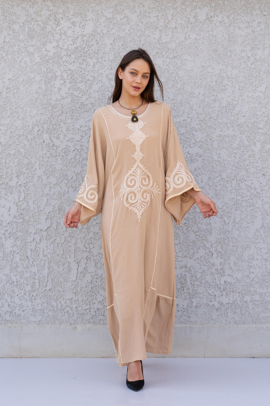 Hand embroidered Mint/Blue Kaftan maxi dress, Kaftan maxi, Cotton caftan women, caftan, Chic embroidered caftan, Egyptian cotton 10-23