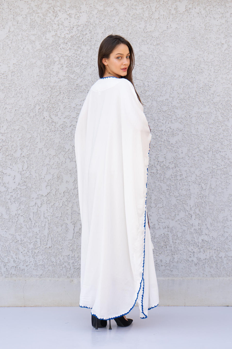 Elegant striped linen Green hand embroidered Caftan for women, Linen Kaftan, house dress, Elegant kaftan, Egyptian cotton.