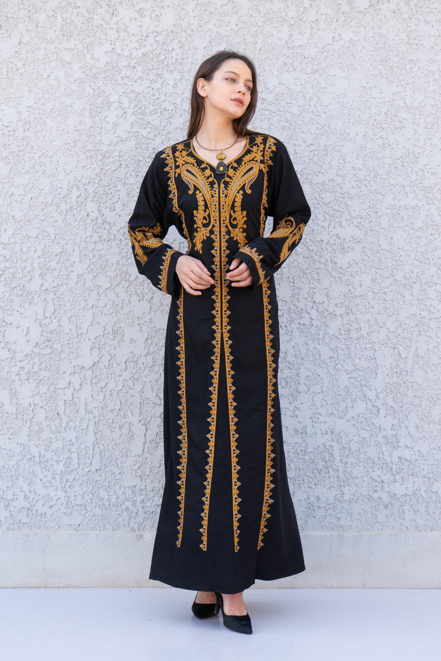 Beautiful white gold embroidered Kaftan maxi dress, Kaftan maxi, Cotton caftan women, caftan, Chic embroidered caftan, Egyptian cotton 04-24