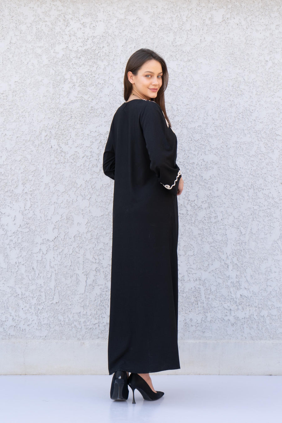 Black embroidered caftan dress, Front and back embroidered Cotton caftan, Chic embroidered caftan, Egyptian cotton caftans for women