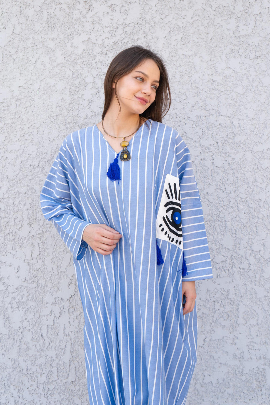 Comfortable evil eye blue caftan, chic caftans for women, Summer Kaftan, Summer kaftan, Caftans for women, caftan, kaftan