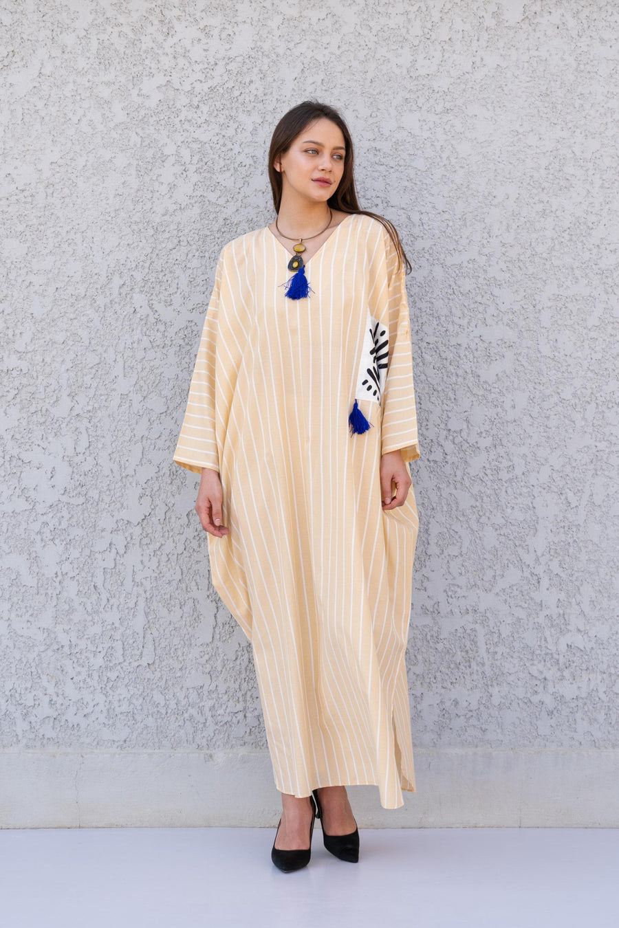 Sequin greek eye Beige linen/poly caftan, chic caftans for women, Summer Kaftan, Summer kaftan, Caftans for women, caftan, kaftan