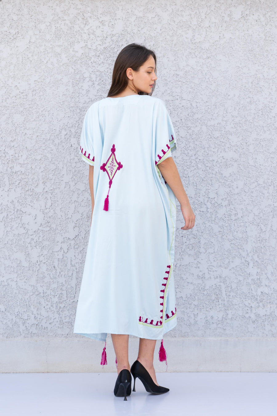 Plus size Turquoise cotton embroidered caftan, Cotton caftan, Plus size Kaftan, Free size Bohemian Caftan, Cotton Kaftan, Exotic Kaftan