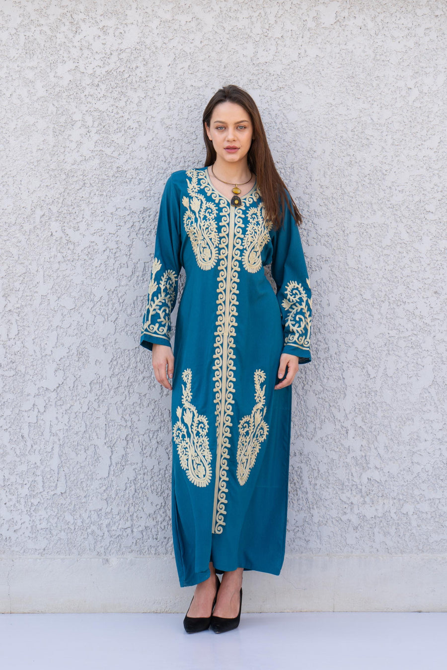 Blue embroidered Cotton caftan for women, embroidered women Kaftan, Caftan maxi dress, Caftans for women, cotton caftan, caftans