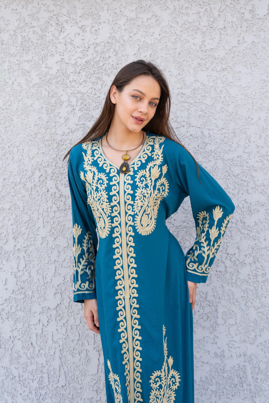 Blue embroidered Cotton caftan for women, embroidered women Kaftan, Caftan maxi dress, Caftans for women, cotton caftan, caftans
