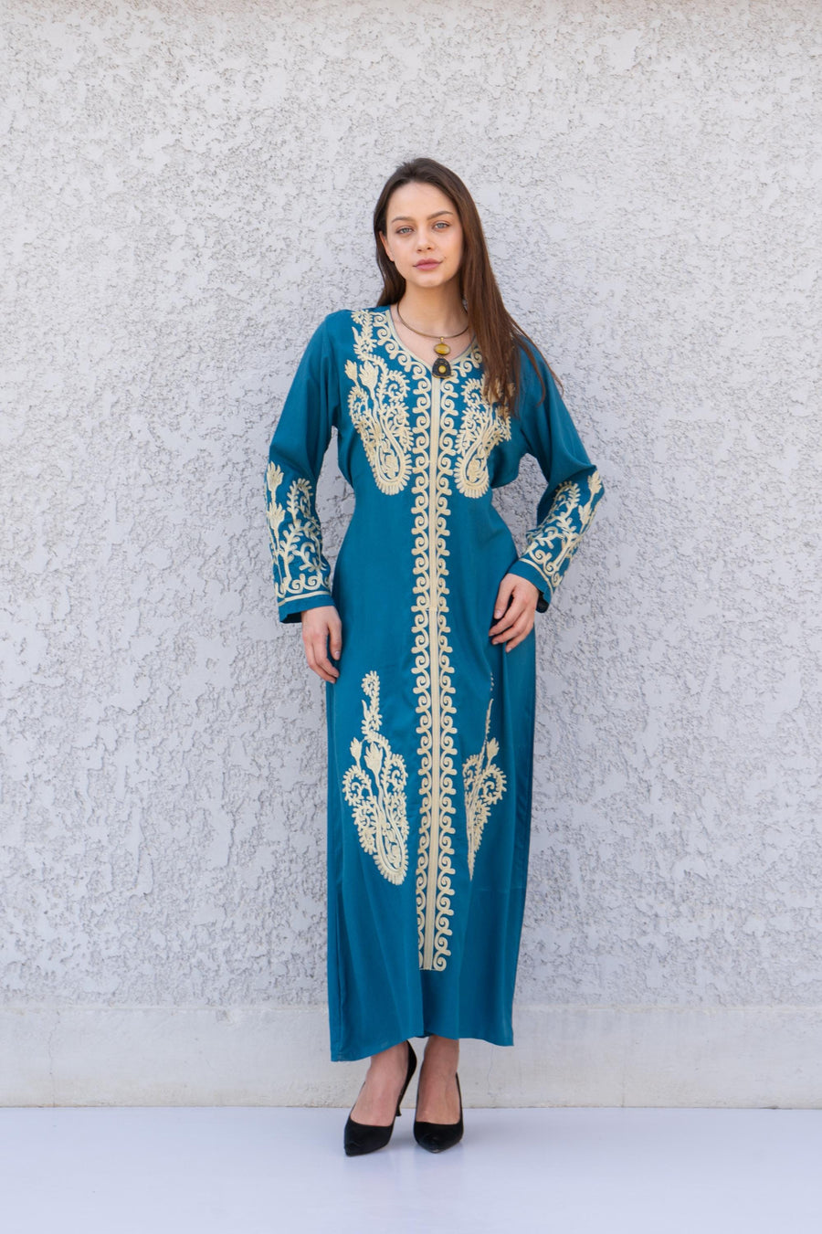 Blue embroidered Cotton caftan for women, embroidered women Kaftan, Caftan maxi dress, Caftans for women, cotton caftan, caftans