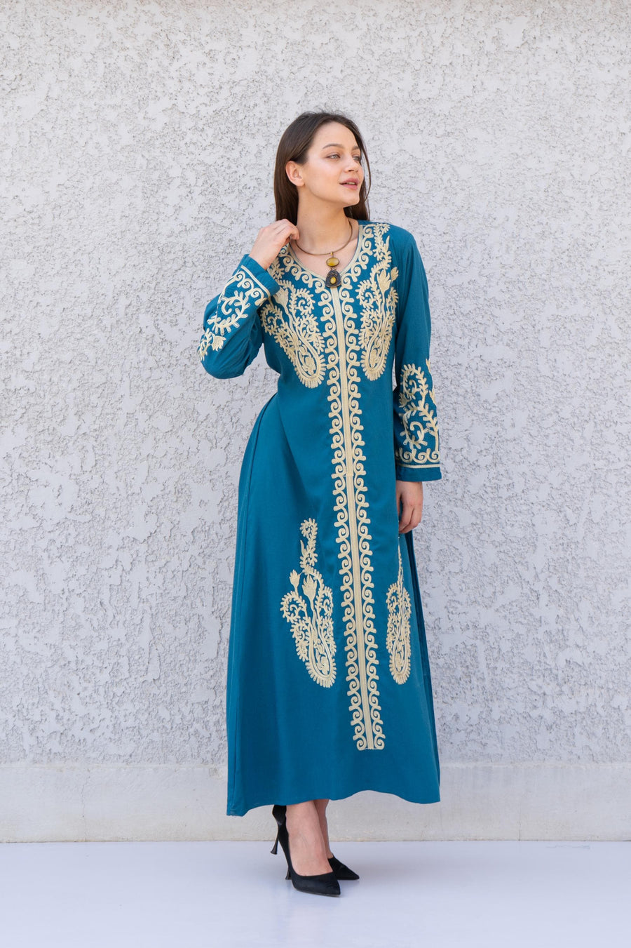 Blue embroidered Cotton caftan for women, embroidered women Kaftan, Caftan maxi dress, Caftans for women, cotton caftan, caftans