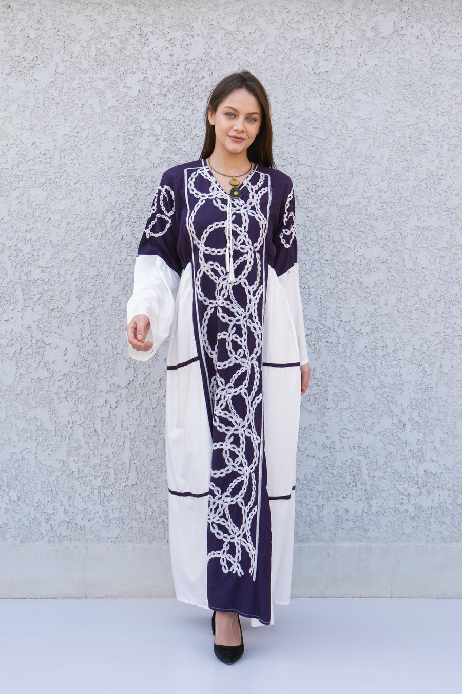 Classy Purple embroidered caftan maxi dress, Kaftan maxi dress, Cotton caftan women, caftan, Chic embroidered caftan, Egyptian cotton 07-24