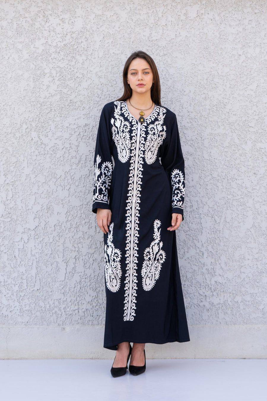 Navy Blue embroidered Cotton caftan for women, embroidered women Kaftan, Caftan maxi dress, Caftans for women, cotton caftan, caftans