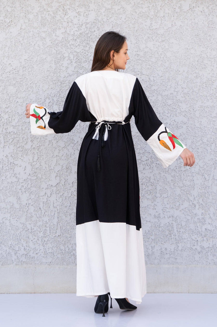 Black Otomi colorful embroidered cotton Caftan, caftan Kaftan maxi dress, embroidered Caftan dress, Caftan maxi dress, Caftans for women