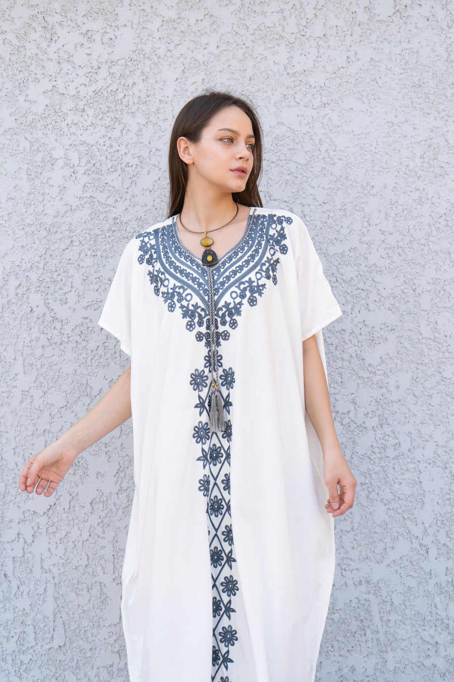 Elegant Moroccan White embroidered caftan for women, caftan, women's kaftan, free size Kaftan, Summer Kaftan, cotton Caftans