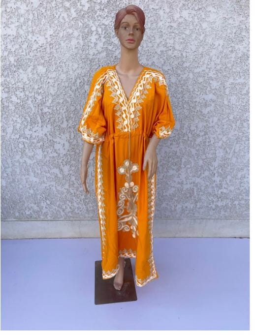 ORA Hand Embroidered kaftan dress, cotton Kaftan dress, embroidered kaftan, women kaftans, caftans for women, caftans, summer kaftans