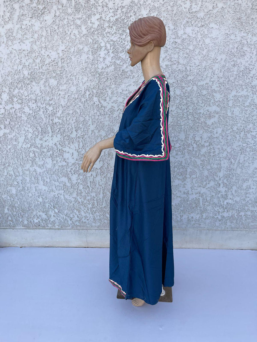 Navy Blue Hand Embroidered kaftan dress, cotton Kaftan dress, embroidered kaftan, women kaftans, caftans for women, caftans, summer kaftans