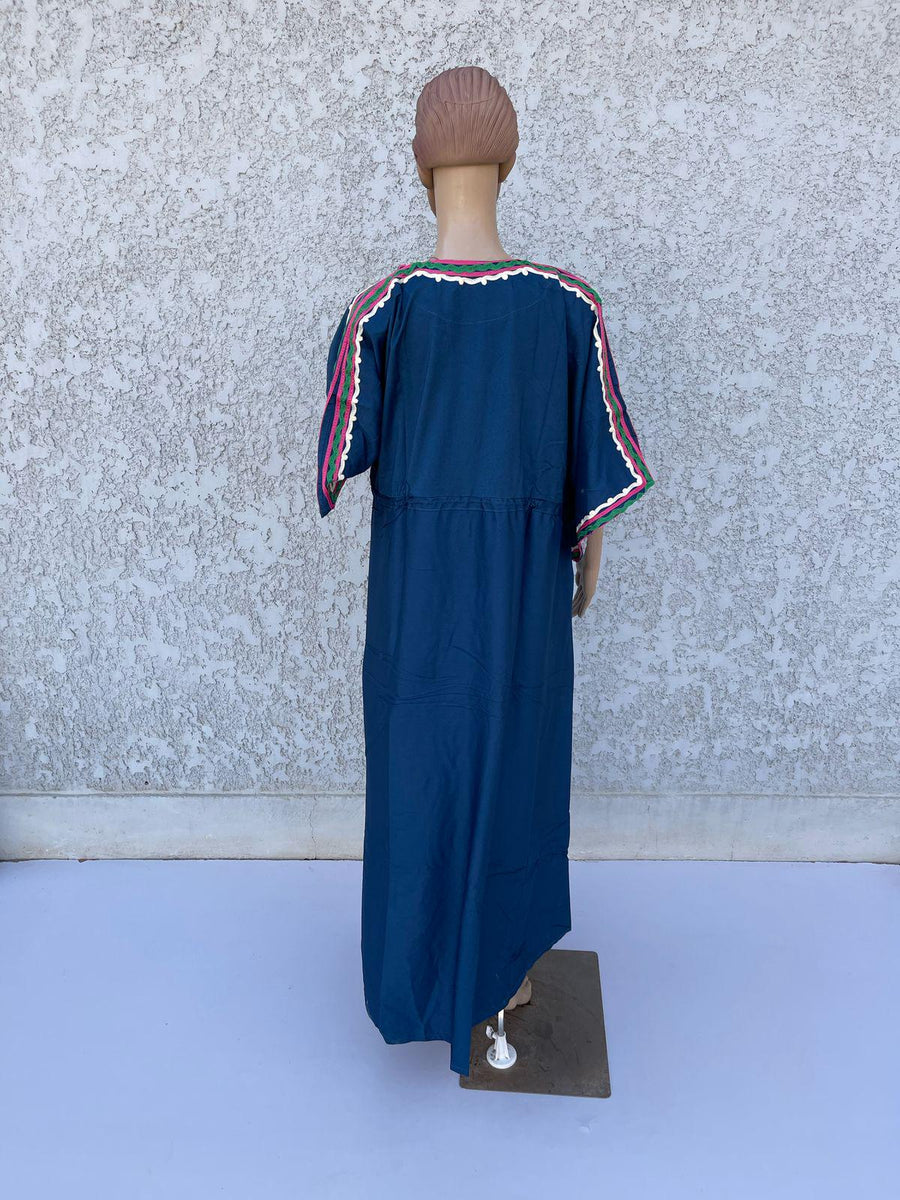Navy Blue Hand Embroidered kaftan dress, cotton Kaftan dress, embroidered kaftan, women kaftans, caftans for women, caftans, summer kaftans