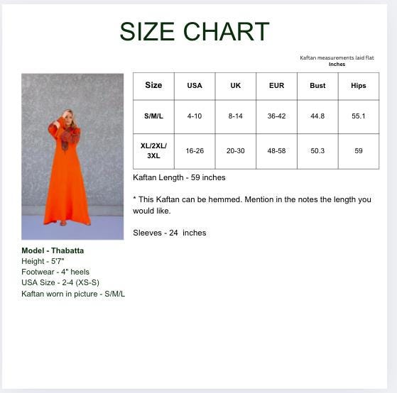 Chic orange flared sleeves hand embroidered Caftan, caftans for women, Kaftans, embroidered Caftan dress, Caftan maxi dress