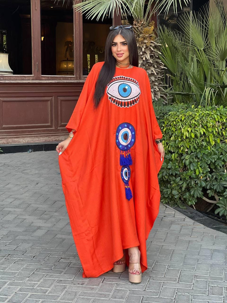 Elegant Orange butterfly Plus size Caftan for women, Loose fit Classy Crepe Caftan, Kaftan, Kaftans, Moroccan Caftan