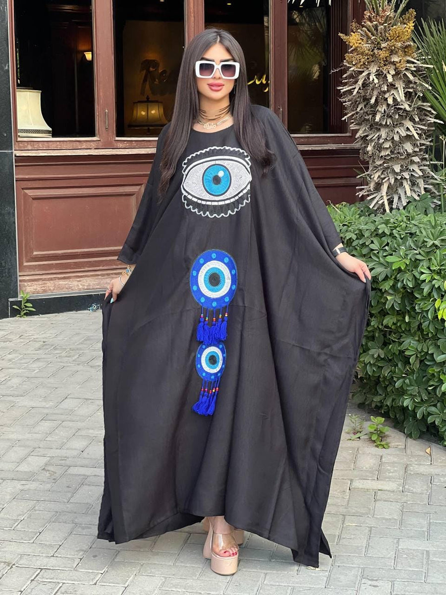 Elegant bla butterfly Plus size Caftan for women, Loose fit Classy Crepe Caftan, Kaftan, Kaftans, Moroccan Caftan
