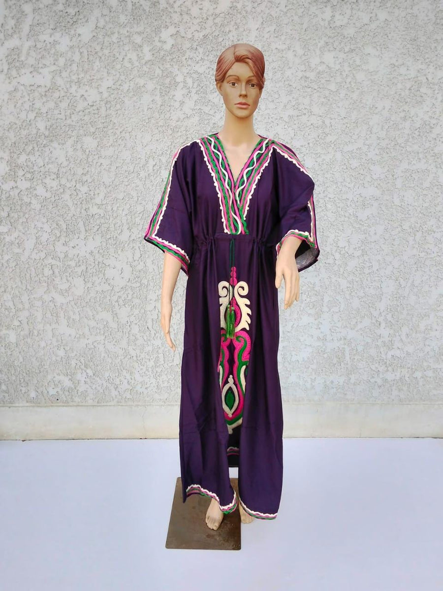 Purple Hand Embroidered kaftan dress, cotton Kaftan dress, embroidered kaftan, women kaftans, caftans for women, caftans, summer kaftans