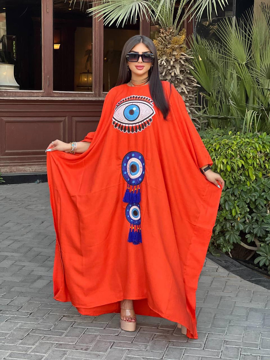 Elegant Orange butterfly Plus size Caftan for women, Loose fit Classy Crepe Caftan, Kaftan, Kaftans, Moroccan Caftan