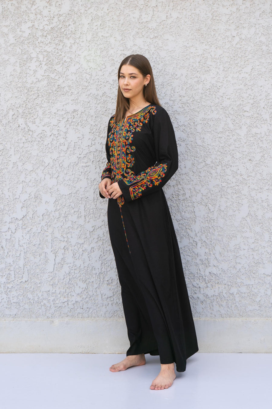 Black Embroidered Caftan Dress – Long Sleeve Caftan for Women – Boho Maxi Dress – Moroccan Style Abaya – Ethnic Caftans – Modest Lounge Wear