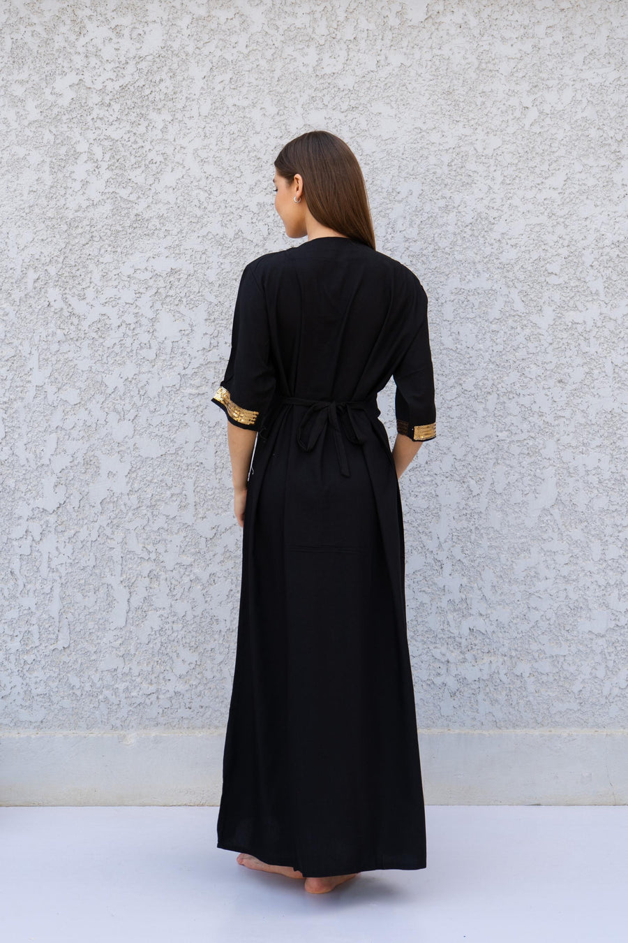 Black Evil Eye Kaftan Dress – Embroidered Maxi Caftan for Women – Greek Turkish Nazar Dress – Boho Resort Wear – Spiritual Protection Abaya