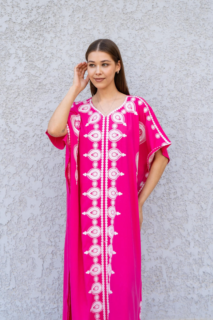 Fuchsia embroidered caftan, Cotton embroidered caftan, Plus size Kaftan, Free size Bohemian Caftan, Cotton Kaftan, Exotic Kaftan