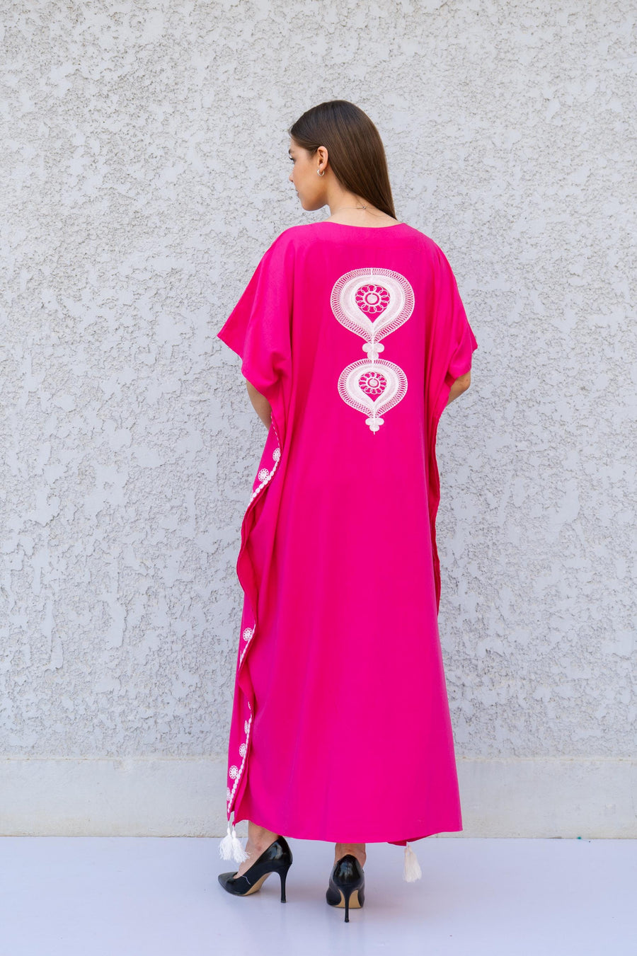 Fuchsia embroidered caftan, Cotton embroidered caftan, Plus size Kaftan, Free size Bohemian Caftan, Cotton Kaftan, Exotic Kaftan