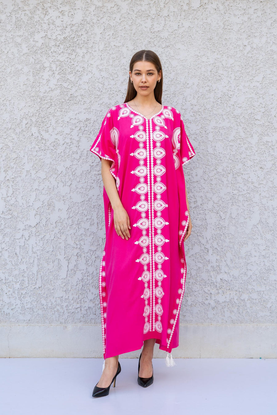 Fuchsia embroidered caftan, Cotton embroidered caftan, Plus size Kaftan, Free size Bohemian Caftan, Cotton Kaftan, Exotic Kaftan
