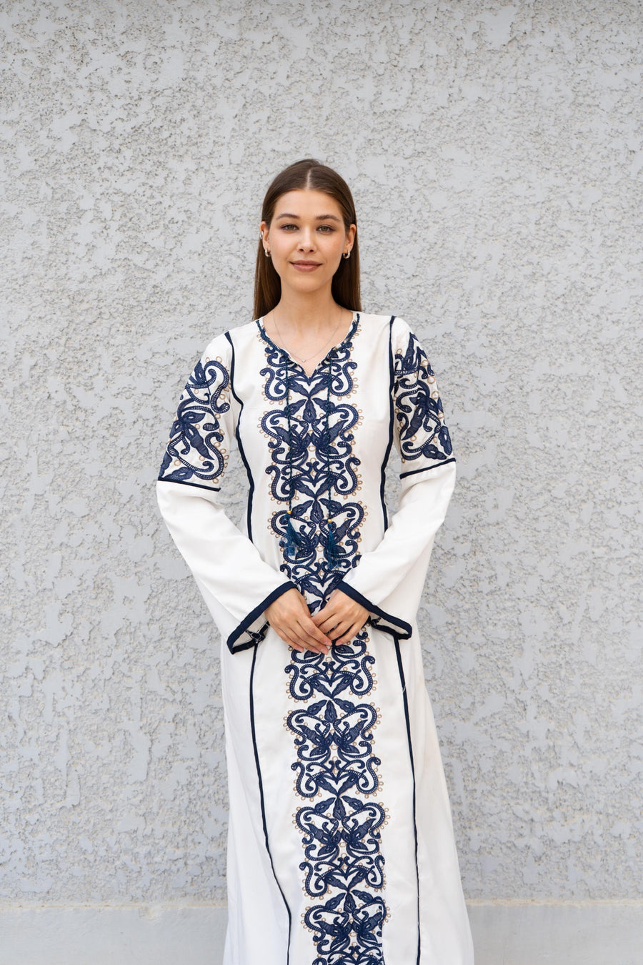 Stunning White Embroidered Kaftan Maxi Dress – Long Sleeve Caftan for Women – Modest Moroccan Style Dress – Traditional Boho Caftans