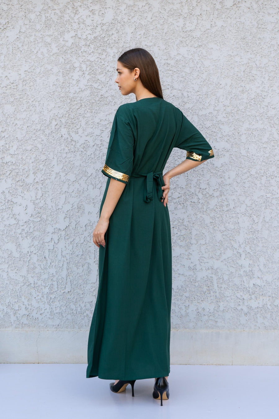 Green Evil Eye Kaftan Dress – Embroidered Maxi Caftan for Women – Greek Turkish Nazar Dress – Boho Resort Wear – Spiritual Protection Abaya