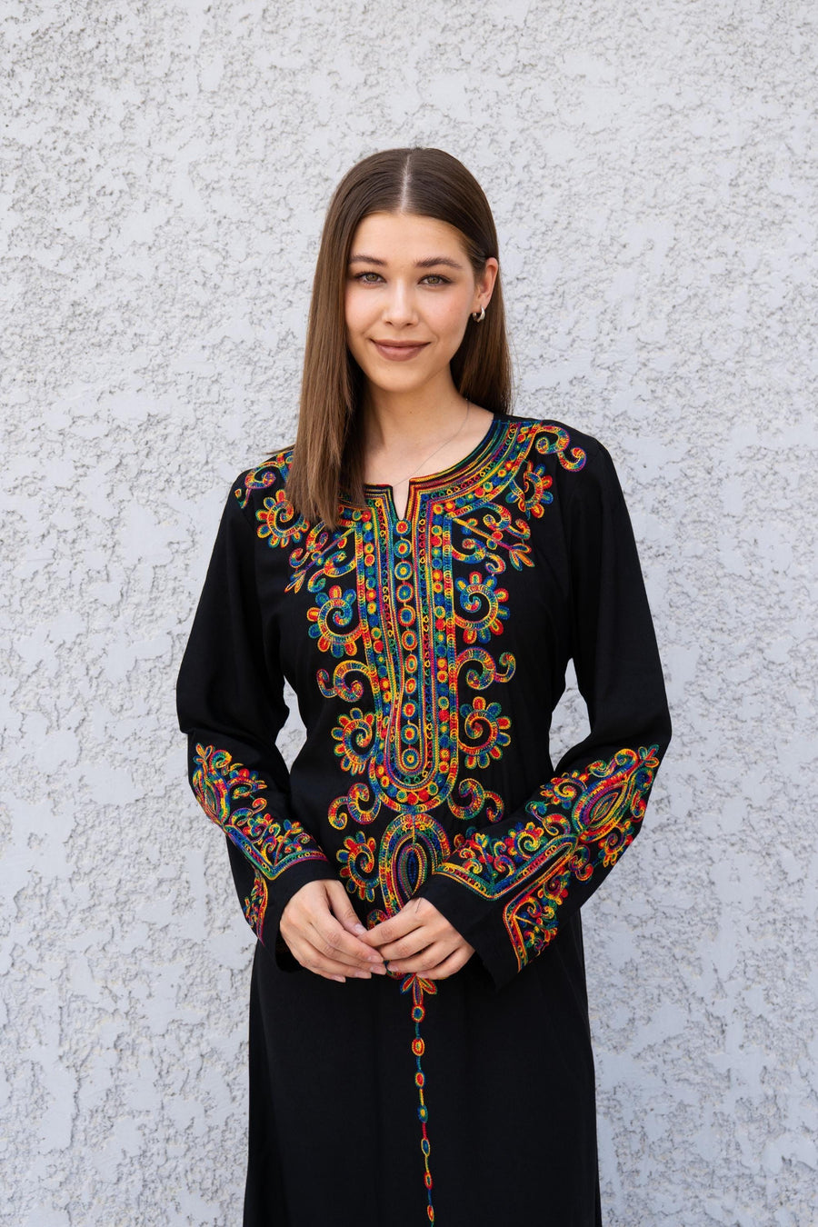 Black Embroidered Caftan Dress – Long Sleeve Caftan for Women – Boho Maxi Dress – Moroccan Style Abaya – Ethnic Caftans – Modest Lounge Wear