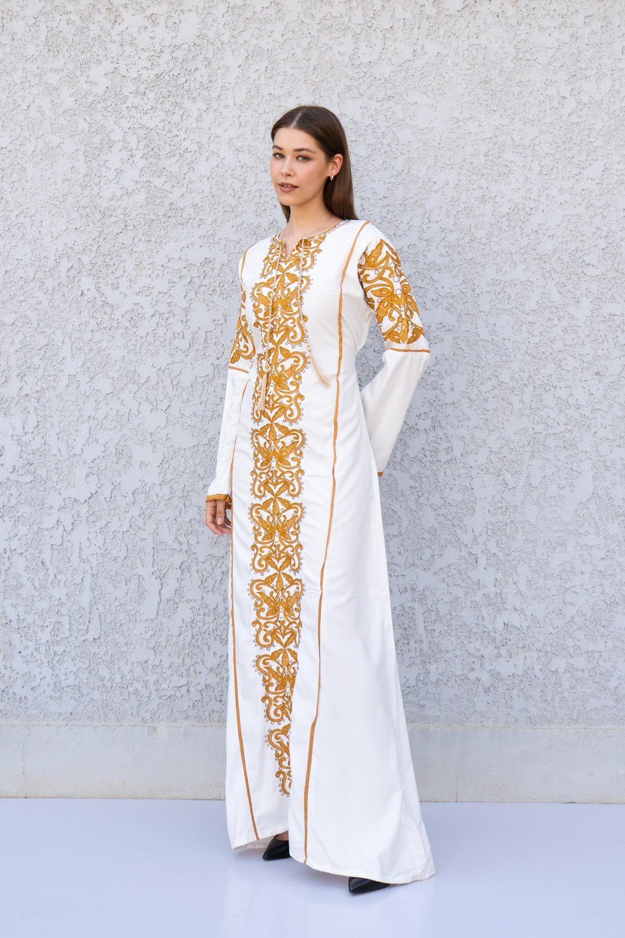 Stunning White Embroidered Kaftan Maxi Dress – Long Sleeve Caftan for Women – Modest Moroccan Style Dress – Traditional Boho Caftans