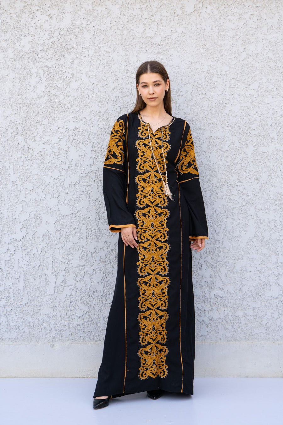 Stunning Black Embroidered Kaftan Maxi Dress – Long Sleeve Caftan for Women – Modest Moroccan Style Dress – Traditional Boho Caftans
