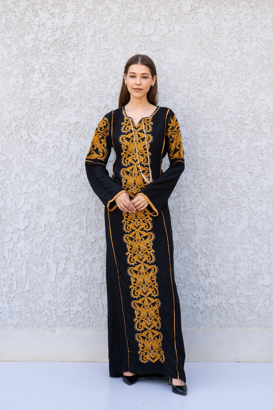 Stunning Black Embroidered Kaftan Maxi Dress – Long Sleeve Caftan for Women – Modest Moroccan Style Dress – Traditional Boho Caftans