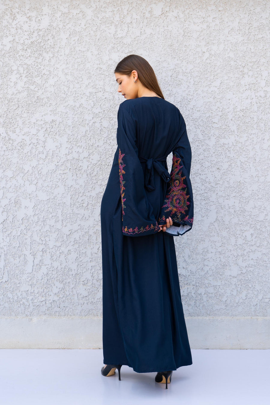 Hand Embroidered Navy Kaftan Dress – Artisan Caftan for Women – Long Sleeve Maxi Dress – Boho Abaya – Ethnic Caftans – Moroccan Style Caftan