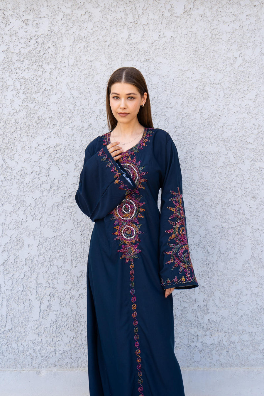 Hand Embroidered Navy Kaftan Dress – Artisan Caftan for Women – Long Sleeve Maxi Dress – Boho Abaya – Ethnic Caftans – Moroccan Style Caftan