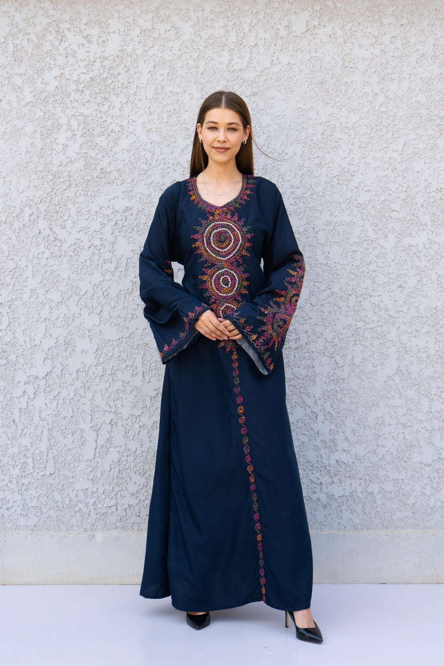 Hand Embroidered Navy Kaftan Dress – Artisan Caftan for Women – Long Sleeve Maxi Dress – Boho Abaya – Ethnic Caftans – Moroccan Style Caftan
