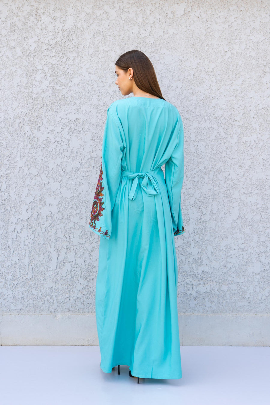Hand Embroidered Turquoise Kaftan Dress – Artisan Caftan for Women – Long Sleeve Maxi Dress – Boho Abaya – Ethnic Women Caftans - Kaftans