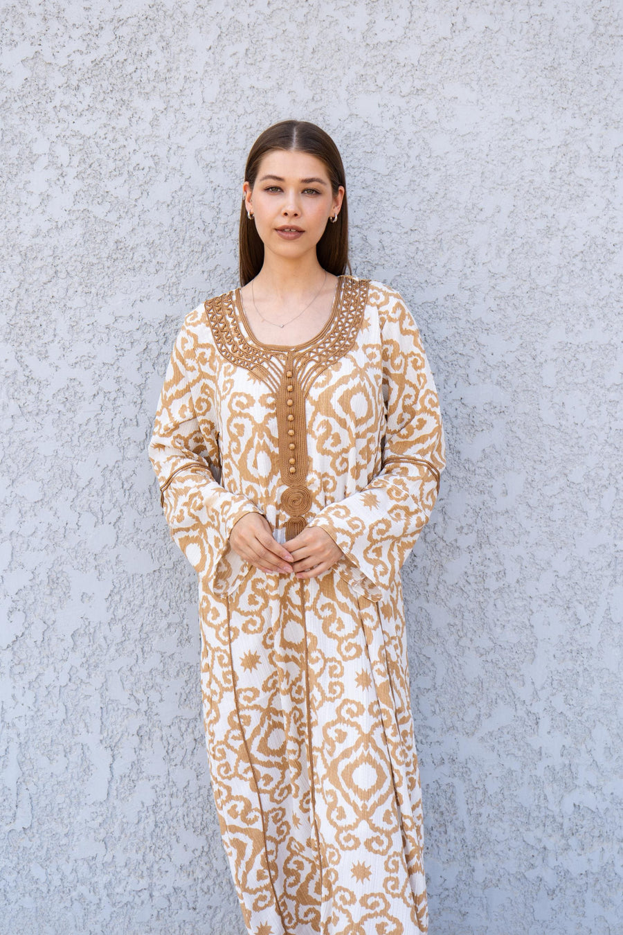 Chic beige print Summer embroidered Kaftan, Caftan, caftans for women, Boho Kaftan dress, Caftans for women, summer kaftans, women