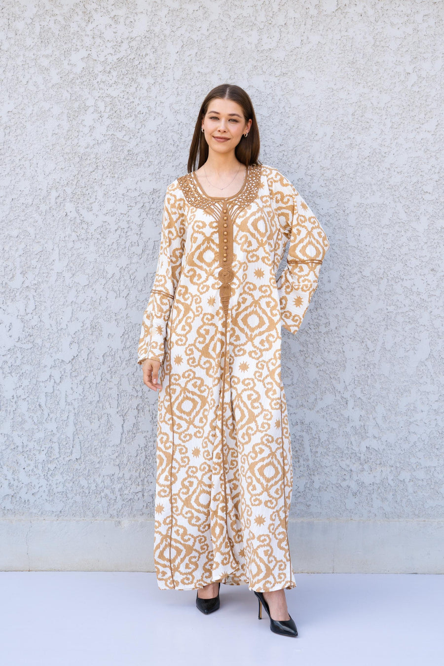 Chic beige print Summer embroidered Kaftan, Caftan, caftans for women, Boho Kaftan dress, Caftans for women, summer kaftans, women