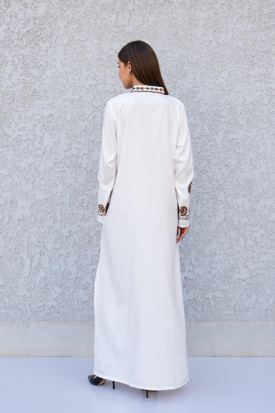 White Hand Embroidered Kaftan Dress – Cotton Blend Caftan for Women – Long Sleeve Maxi Dress – Boho Ethnic Caftans – Moroccan Style Dress