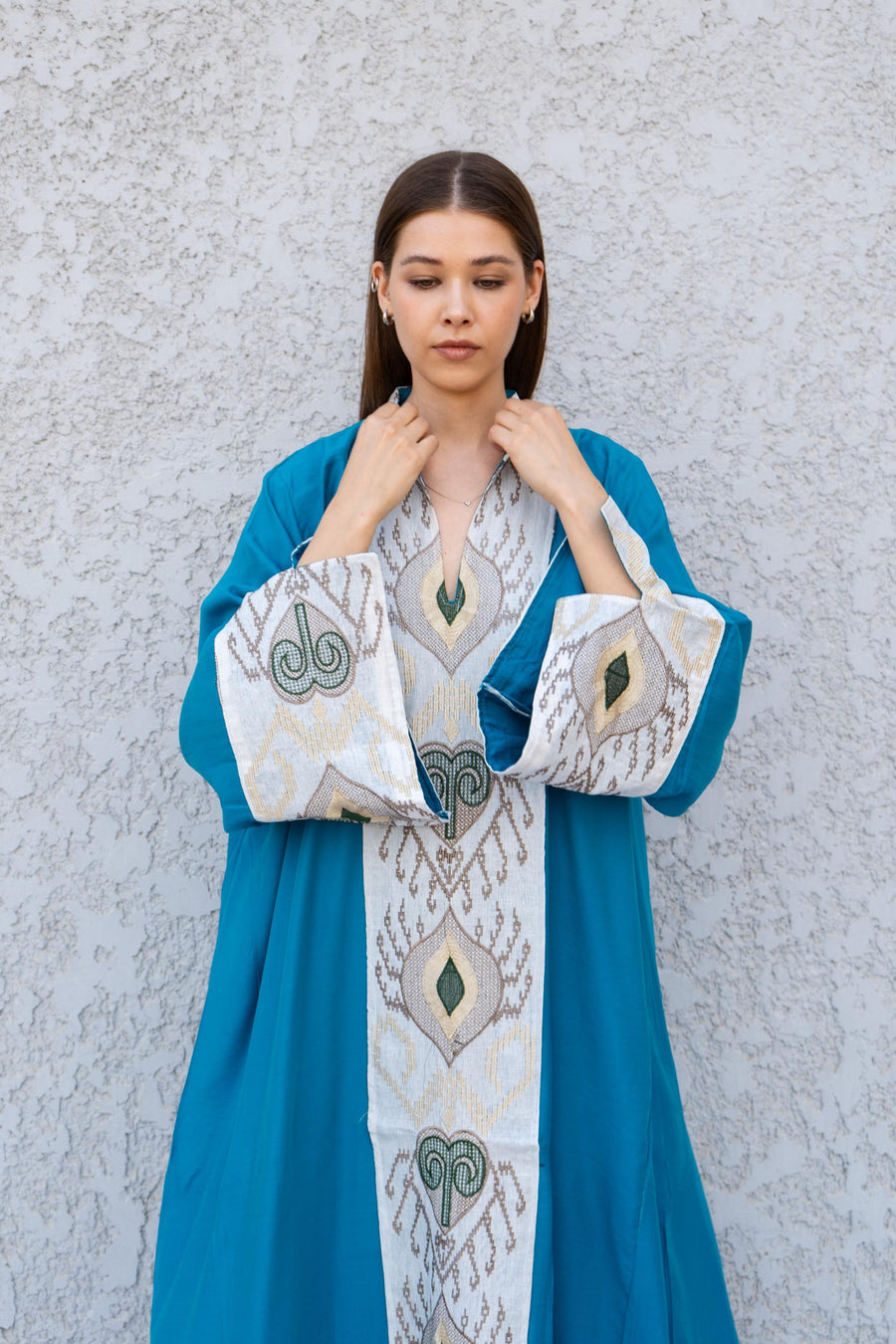 Turquoise Statement Embroidered Caftan Dress – Cotton Blend Caftan – Festival Kaftan for Women – Boho Caftans
