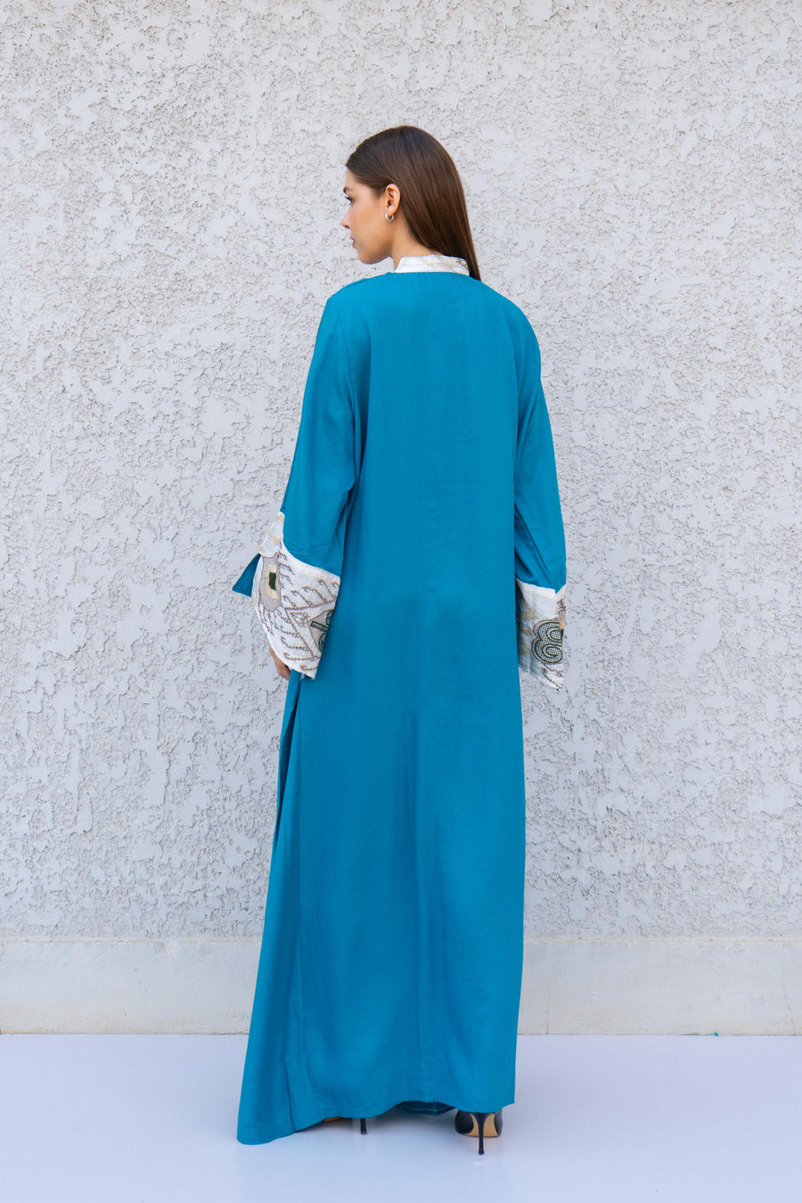 Turquoise Statement Embroidered Caftan Dress – Cotton Blend Caftan – Festival Kaftan for Women – Boho Caftans