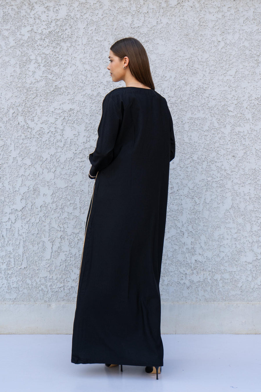 Black Kaftan Dress with Hand Embroidery – Cotton Blend Caftan for Women – Long Sleeve Maxi Dress – Elegant Boho Caftans – Moroccan Caftan