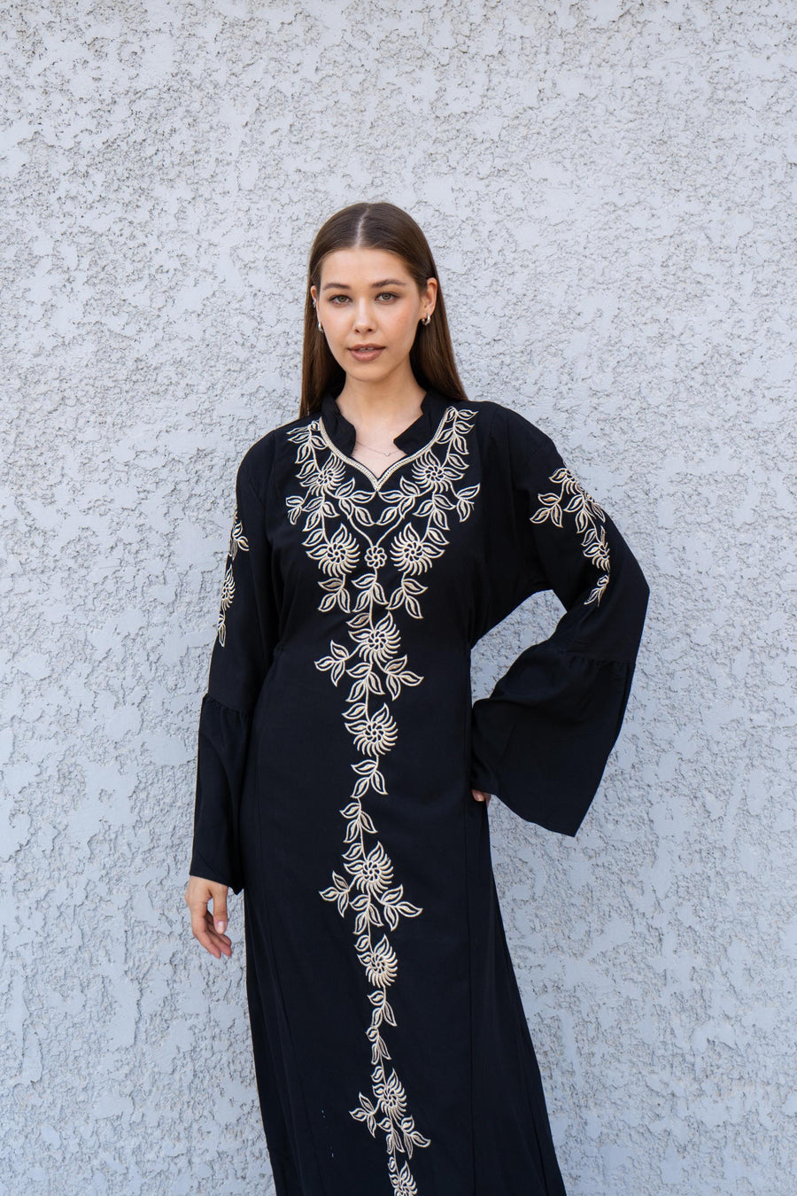 Black Embroidered Caftan for women, Kaftan maxi, Cotton blend caftan women, caftan, Chic embroidered caftan, Wedding Kaftan