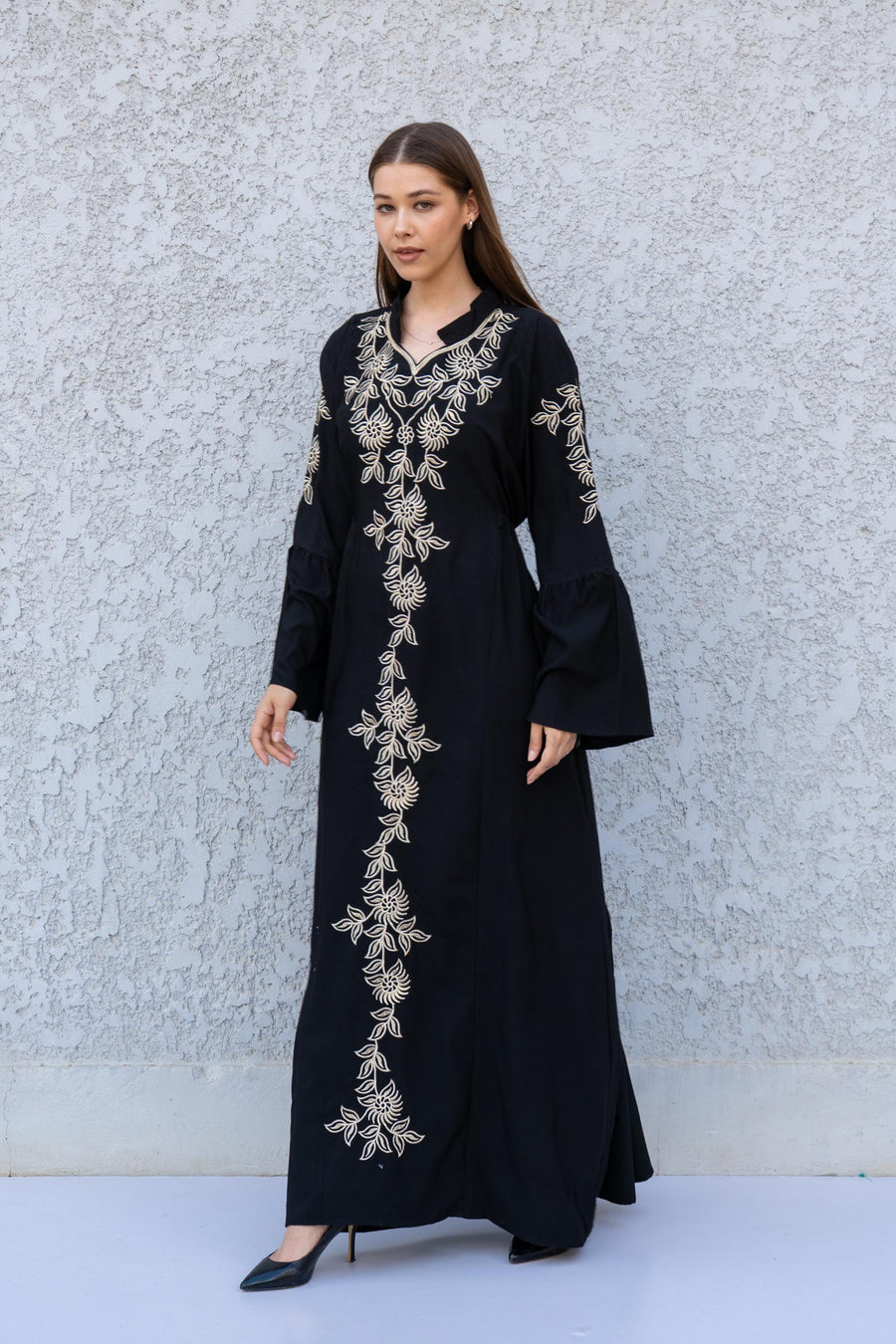 Black Embroidered Caftan for women, Kaftan maxi, Cotton blend caftan women, caftan, Chic embroidered caftan, Wedding Kaftan