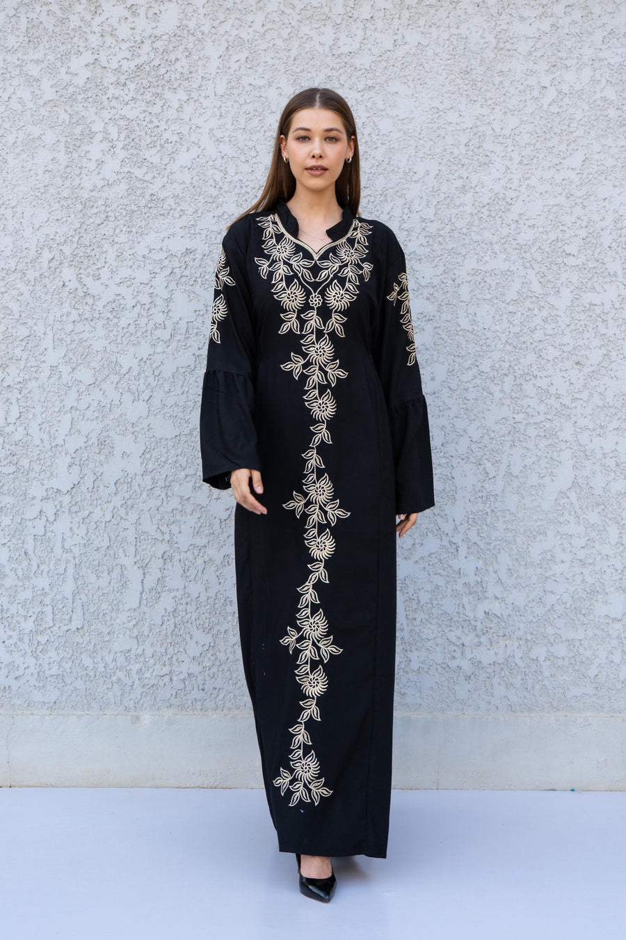 Black Embroidered Caftan for women, Kaftan maxi, Cotton blend caftan women, caftan, Chic embroidered caftan, Wedding Kaftan