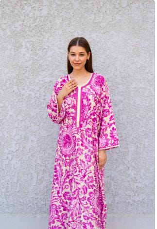 Chic Bambi print Summer embroidered Kaftan, Caftan, caftans for women, Boho Kaftan dress, Caftans for women, summer kaftans, women