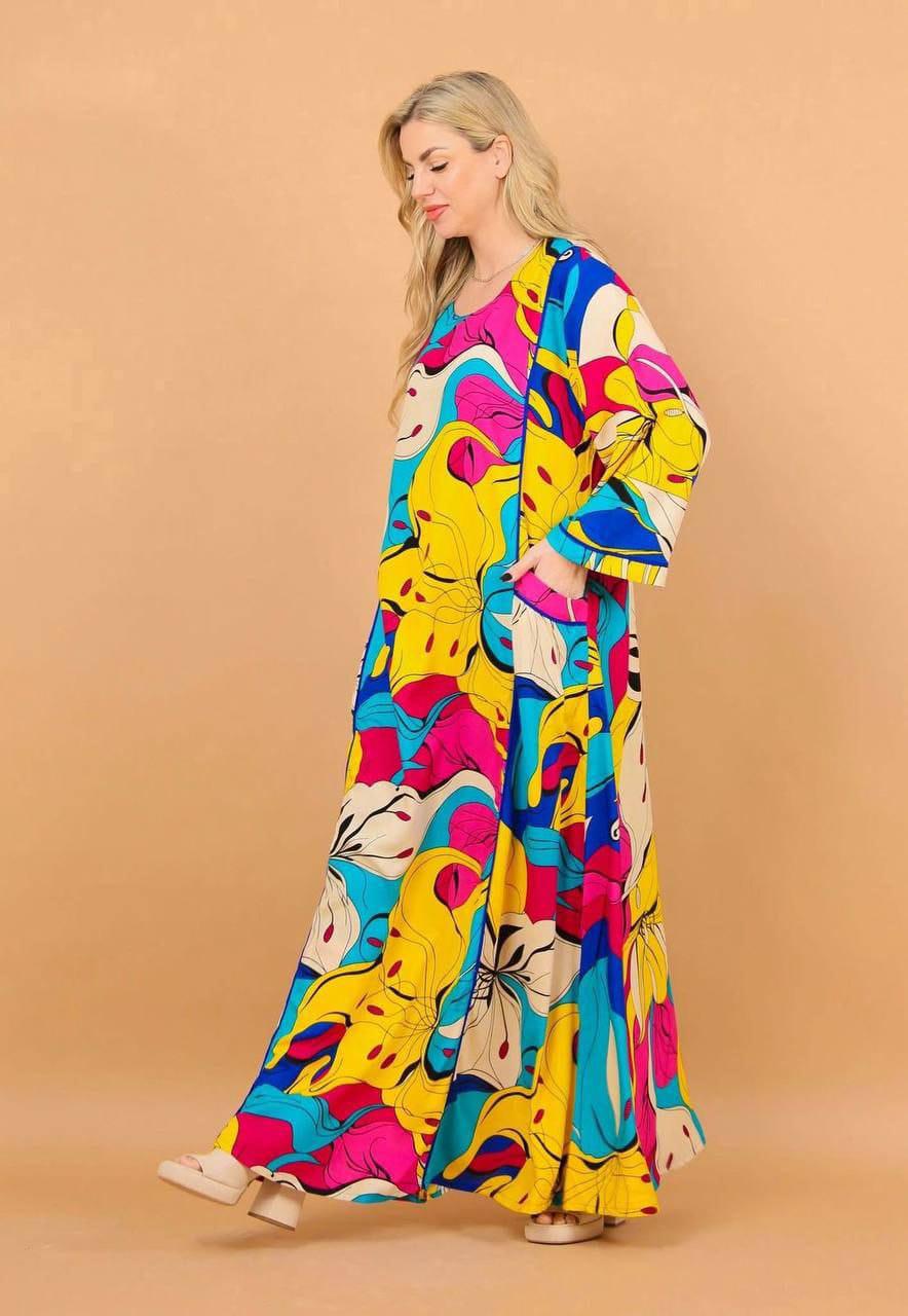 colo Viscose Kaftan Dress with Buttons – Embroidered Caftan for Women – Long Sleeve Maxi Dress – Boho Everyday Wear – Flowy Caftans
